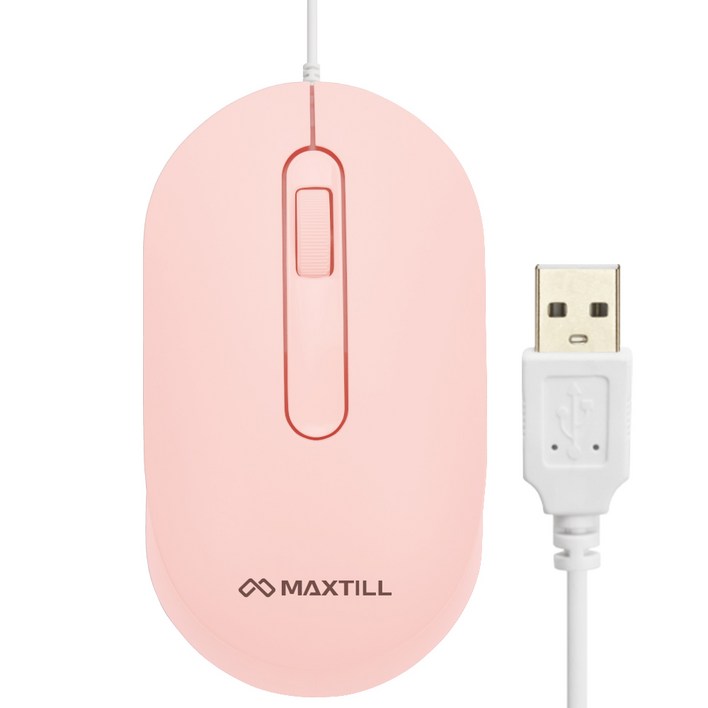 맥스틸 USB 저소음 유선 마우스 MOM303U, MO303U, 핑크