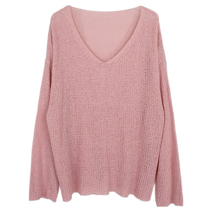 여성용 부클 브이넥 롱 니트