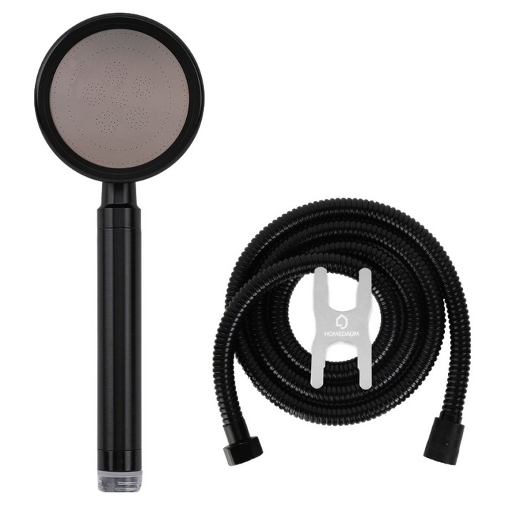 홈다움 더쎈 알루미늄 터보수압 샤워기 H8 + 샤워호스 2m + 스패너 세트, 1세트, 블랙