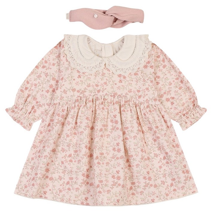 에뜨와 유아용 루엔 면 원피스 + 헤어밴드 세트