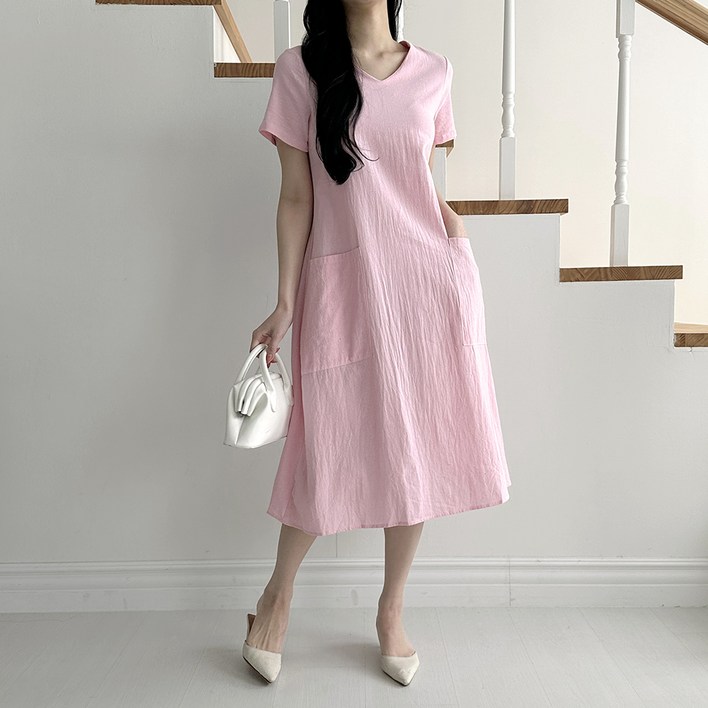 라라온 브이넥 린넨 롱원피스 TSP517B 빅사이즈 포함