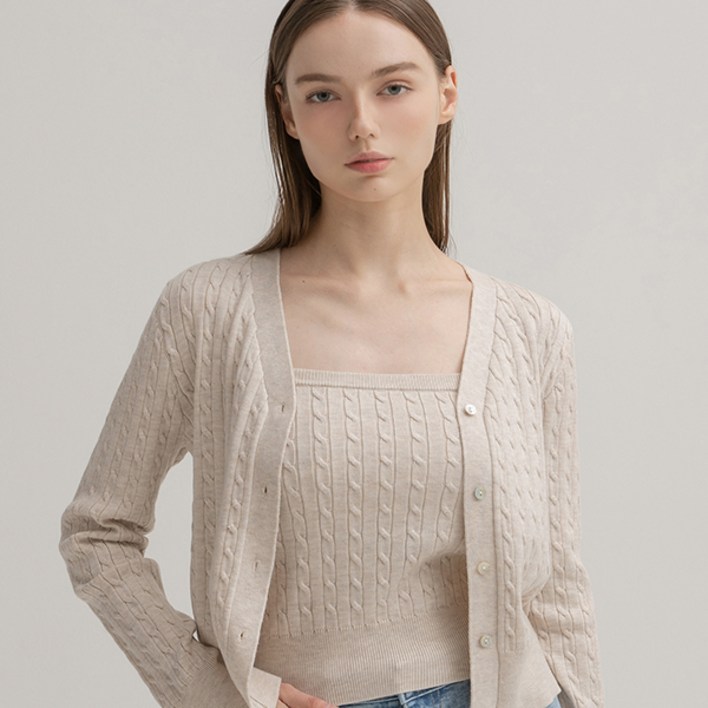 아틀리에나인 여성용 크롭 케이블 니트 탑 가디건 세트 RCD1862