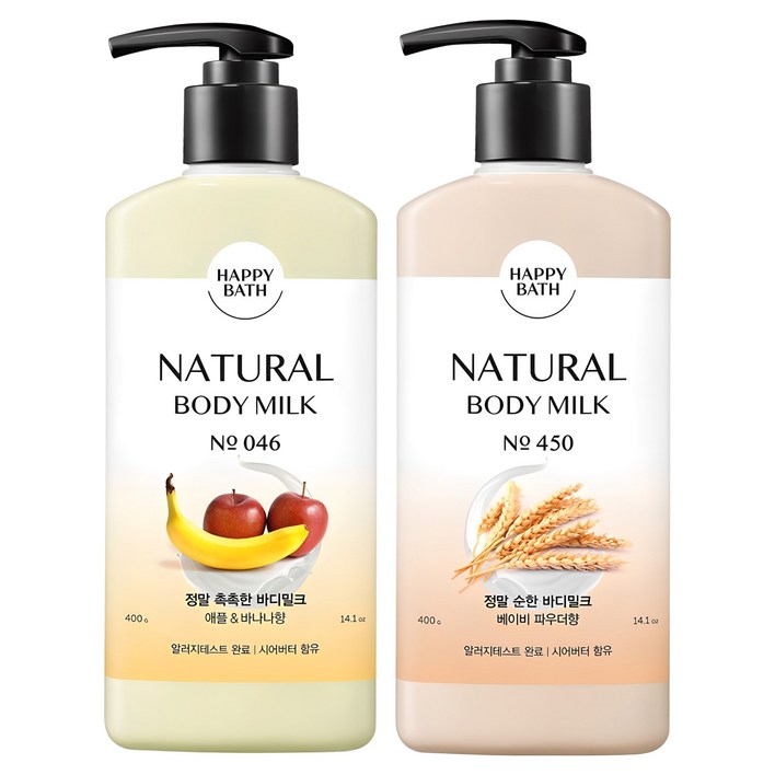 해피바스 정말 촉촉한 바디밀크 애플 바나나향 400g 베이비 파우더향 400g