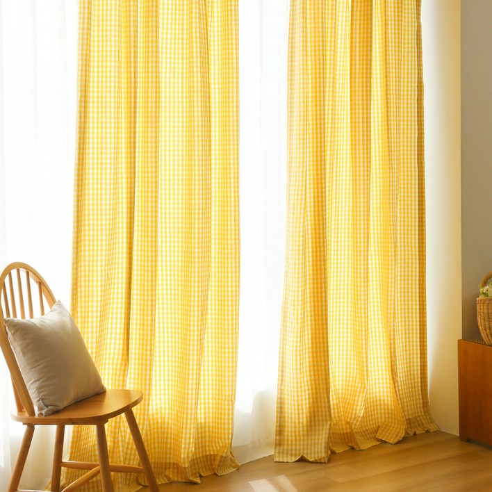 포홈 핸드메이드 파스텔체크 사이즈별 맞춤 커튼 봉집형