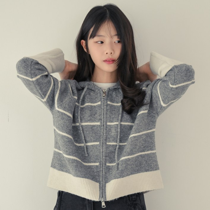 코코드림 주니어용 단가라 니트 후드 집업 가디건