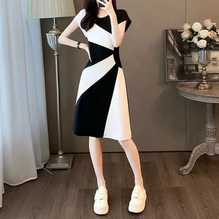 구디프 여성용 프렌치시크 라인배색 원피스