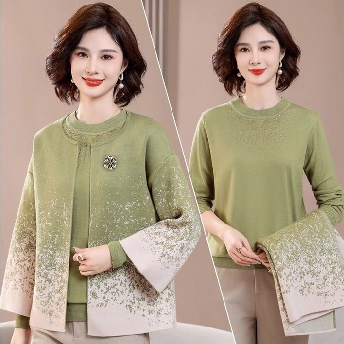 가을 겨울 신상 맘룩 고급 니트 투피스 세트 보온 가디건 엄마선물 CIILLNY