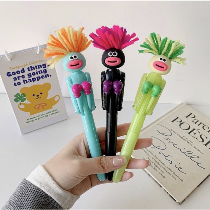 아이디어볼펜 권투복싱볼펜 3개입, 뽀글머리 재미있는볼펜