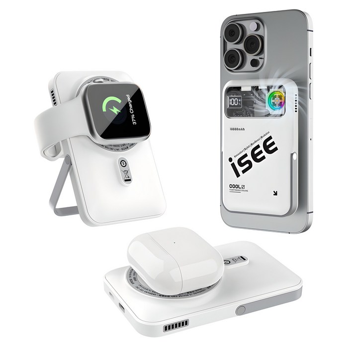 isee 아이시3in1대용량 쿨링 맥세이프 터보 냉각팬 거치대 무선고속충전 리튬 폴리머 보조배터리 10000mAh, 화이트 isee 아이시3in1대용량 쿨링 맥세이프 터보 냉각팬 거치대 무선고속충전 리튬 폴리머 보조배터리 10000mAh, 화이트