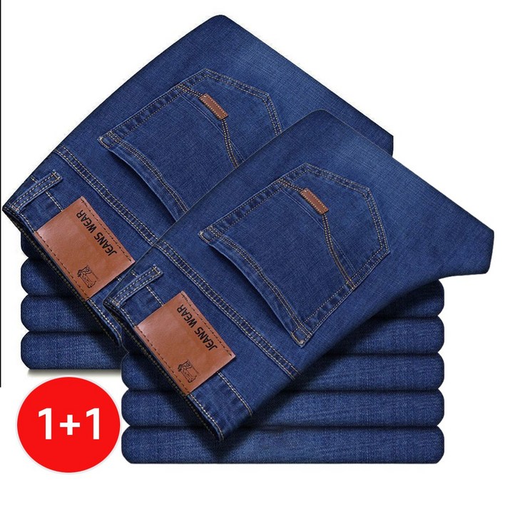 남성용 청바지 밴딩 와이드 일자핏 스판 내구성 스트레이트 빅사이즈 데님 팬츠 청바지