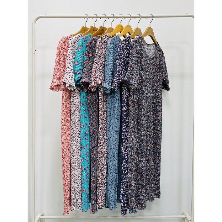 츄아랜드 반팔 꽃 플리츠 원피스 여성원피스잠옷 홈웨어