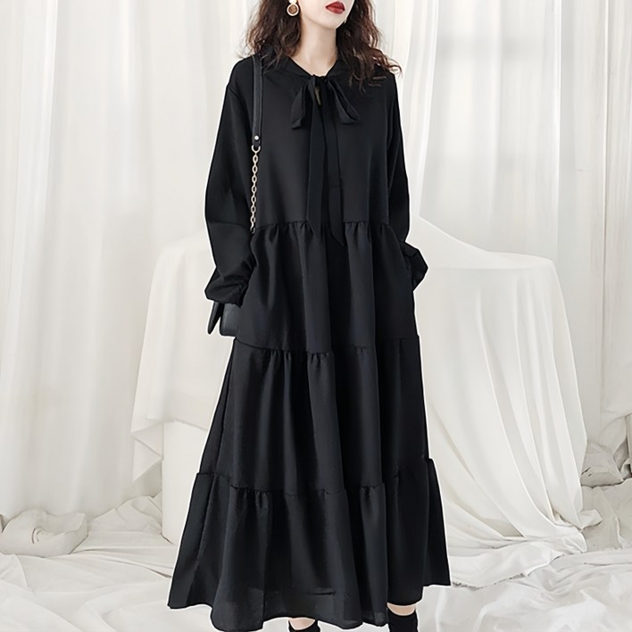 여성 봄 가을 긴팔 빅사이즈 루즈핏 롱 원피스 프렌치 데일리룩 원피스