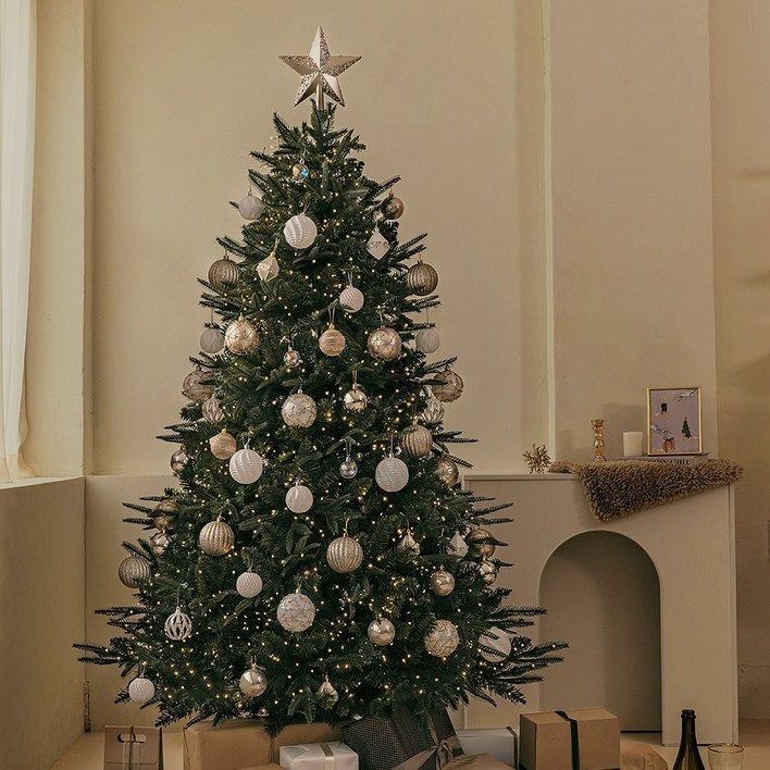 크리스마스 고급 프리미엄 PE 전나무 트리 대형트리 풀세트, 골드 크리스마스트리2m