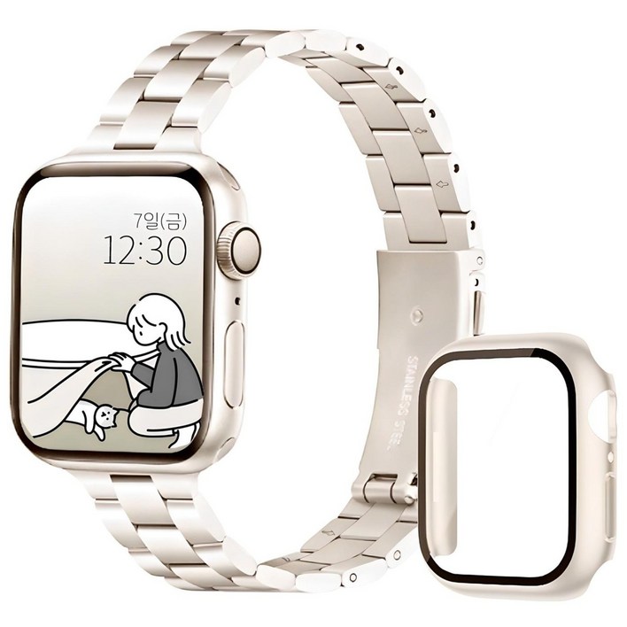 아이비온 애플워치 슬림 메탈 스트랩 40 44  풀커버 케이스 세트