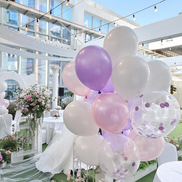 하늘풍선파티 컨페티 헬륨 천정 파티 웨딩 풍선 세트 15P 핑크라벤더