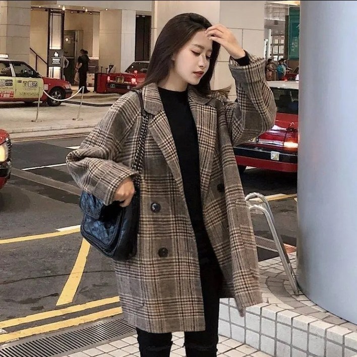 체크 코트 자켓 체크체크 모직 코트
