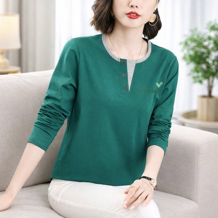 여성 순면 긴팔 티셔츠 루즈핏 체형커버 중년 엄마 봄가을 이너티