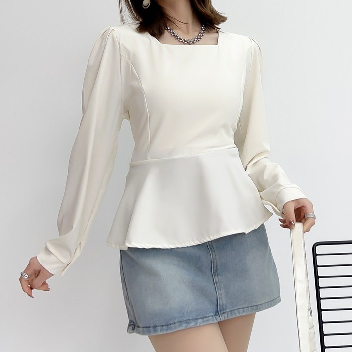 에리페 여성용 스퀘어넥 프릴 디테일 긴팔 블라우스