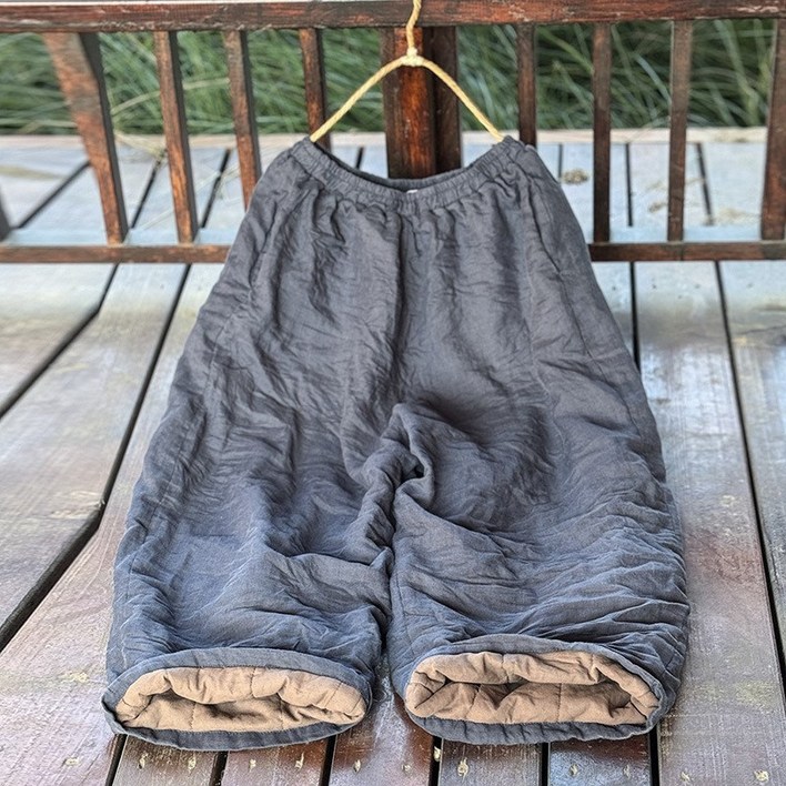 하마마스 린넨 누빔 겨울 와이드팬츠 밴딩 엄마옷 중년여성