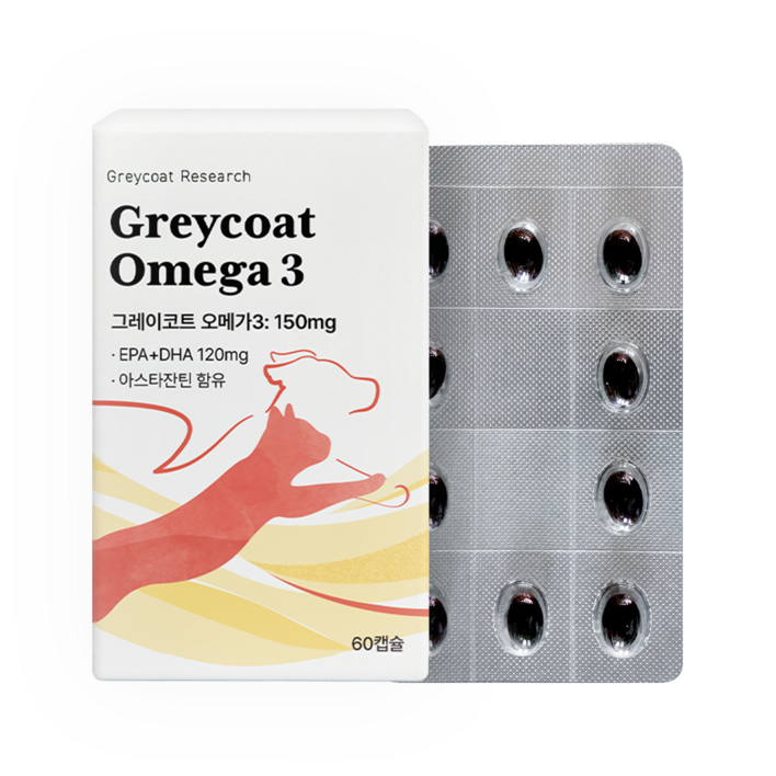 야옹섬 고양이 강아지 신장 특화 미니 오메가3 150mg KD Pharma 고순도 그레이코트 60캡슐 2개월분