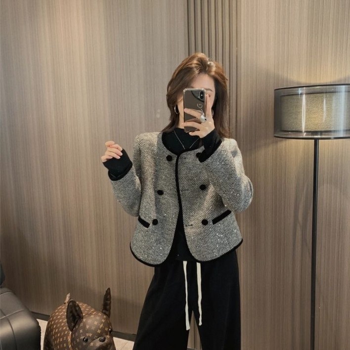 루스리더 여성 패션 라운드넥 트위드 자켓 M913