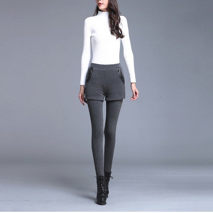 yuviny (유비니) 여성 기모 레이어드 반바지 레깅스 KZ0001