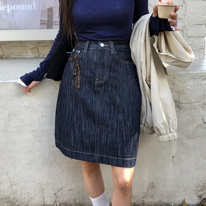 [made/4size] 바잉몰 여성 진저 A라인 생지 슬라브 데님 미디 스커트 -2color