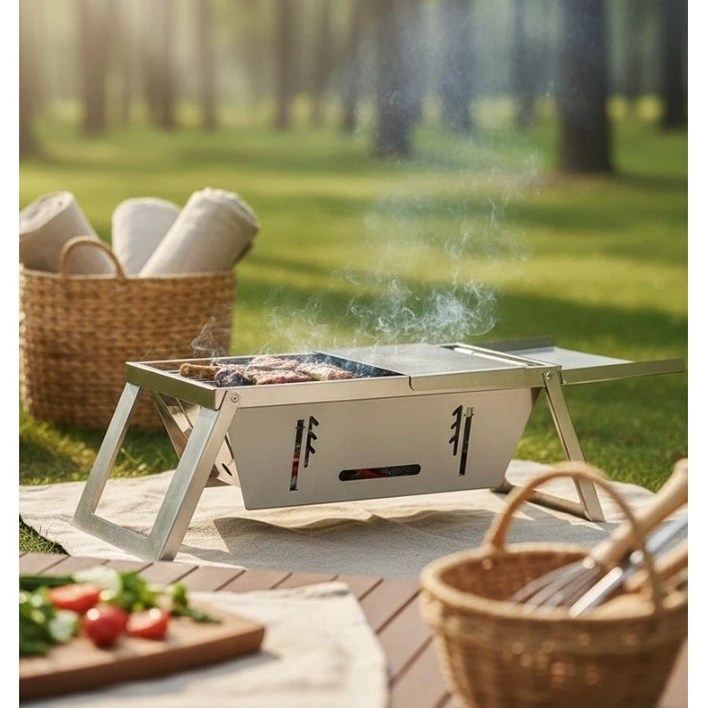 위비리 휴대용 접이식 캠핑 바비큐 화로대 스테인리스 그릴 야외용 숯불 화로대