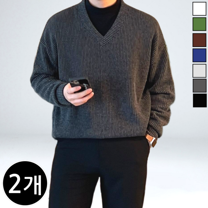 11 이브 남성용 봄 가을 오버핏 긴팔 브이넥 니트 30882