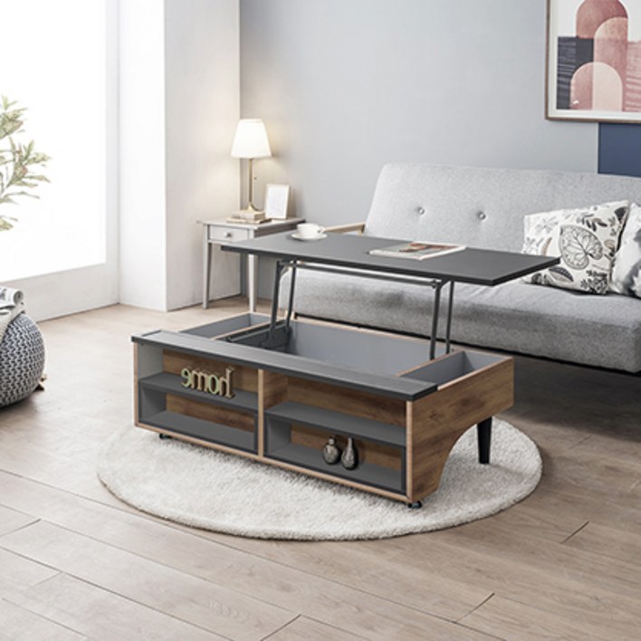 그랜드 이동식 바퀴 트랜스포머 기능성 거실 리프트 업 쇼파 테이블 1200