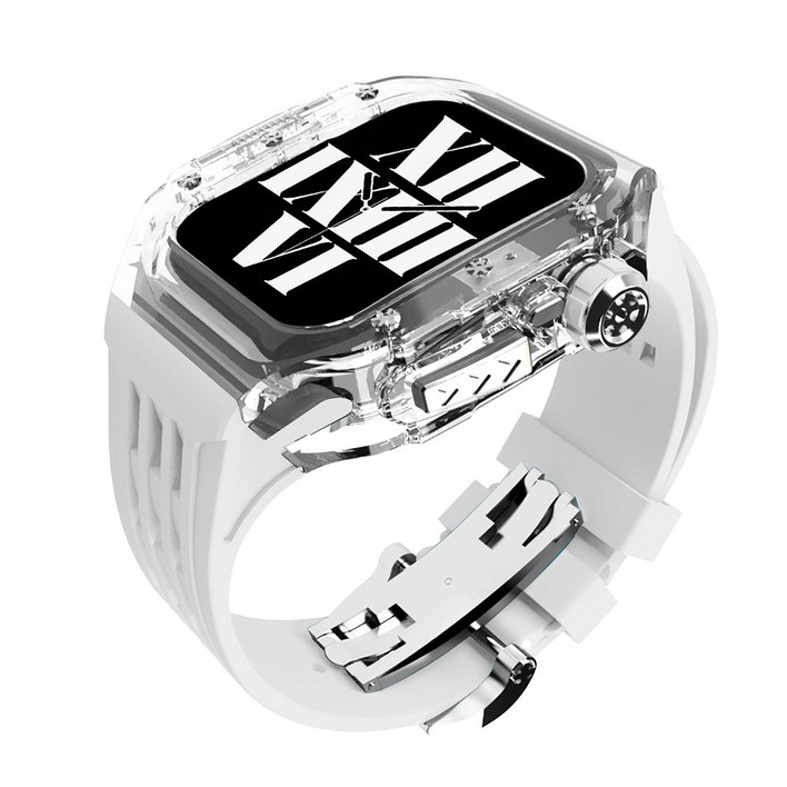 애플워치용 호환 플립형 일체형 스트랩 9 8 7 se 울트라 호환, 11.투명케이스실버화이트스트랩, 1개