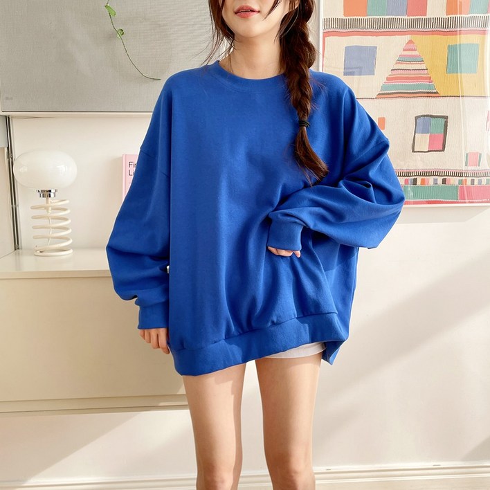 토마토팩토리 국내생산남녀공용 데일리 특양면 박시 라운드 맨투맨 티셔츠 무지백베어장미곰영문레터링