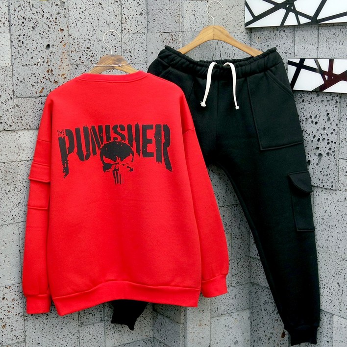 아이야맨투맨오버핏특양면기모트레이닝세트 맨투맨세트 PUNISHER