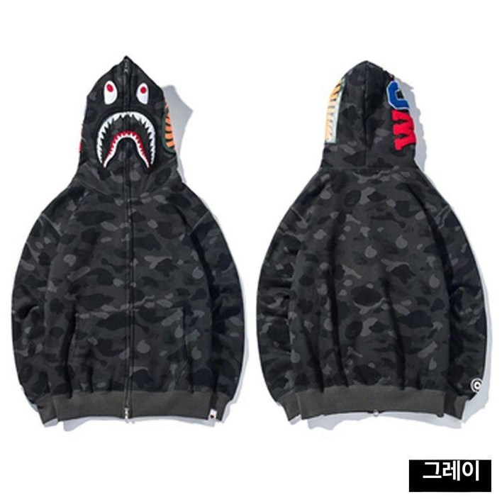 상어 후드 집업 지퍼 카모 커플 여성 재킷 남성 후드티