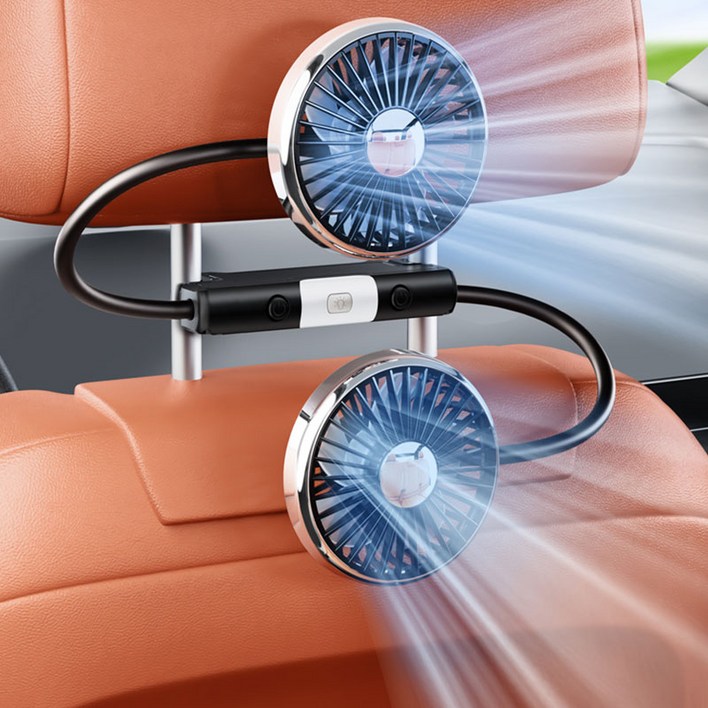 차량용 듀얼 헤드 뒷좌석 전용 미니 선풍기, 블랙