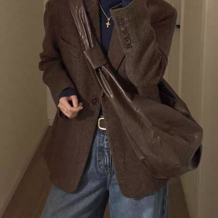 빈티지 헤링본 자켓 여성 빈티지 헤링본 자켓 가을겨울 베이직 클래식 아우터