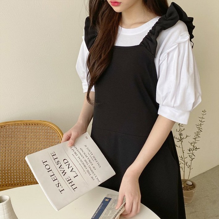 민트위니 여성용 롱 원피스 멜빵 빅사이즈 오버핏 데일리