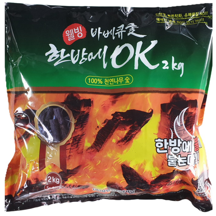 한방에OK 간편점화 착화숯 캠핑 숯불 바베큐 구이용 번개탄 대용, 2kg, 1개