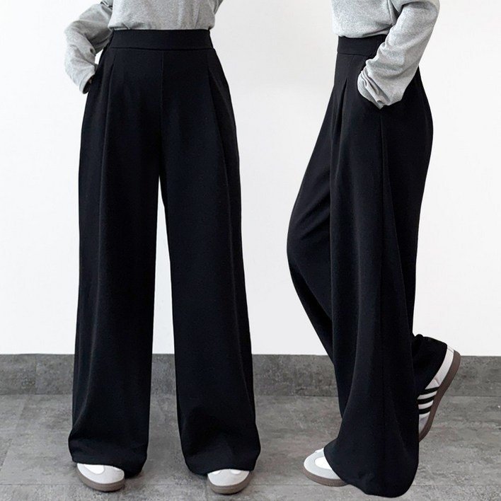 핏오짐 여성 원턱 와이드 일자 슬랙스 밴딩 와이드팬츠 스판 바지