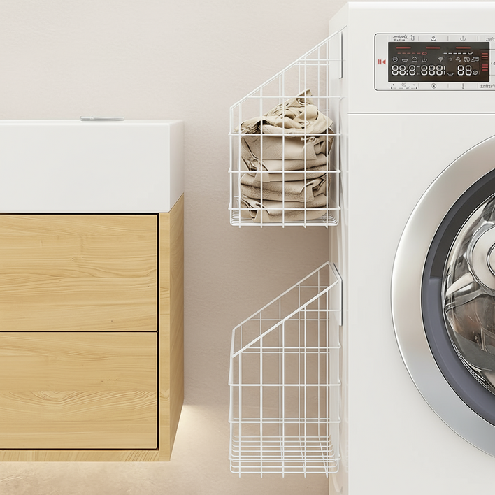 라슈에뜨 공중부양 자석 빨래바구니 바구니 무타공 세탁기 마그네틱 빨래 바스켓, 화이트 31 x 18  x 33 cm