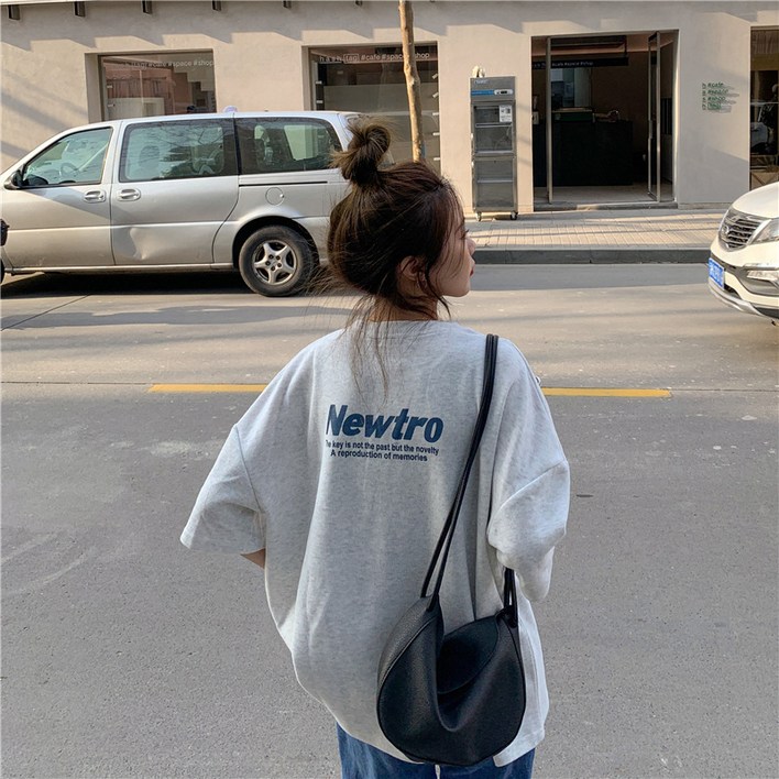 여성 오버핏 레터링 반팔 롱 박스티