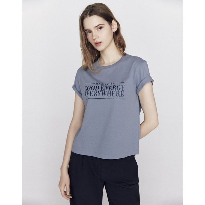 지오다노 여자 그래픽 반팔 라운드 티셔츠 395904