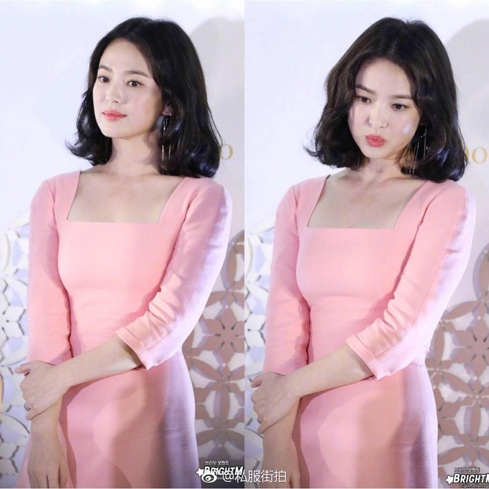 2020 신상 여름 형 송혜교 스타 같은 핑크 슬 림 핏 7 부 소매 원피스 짧 은 치마