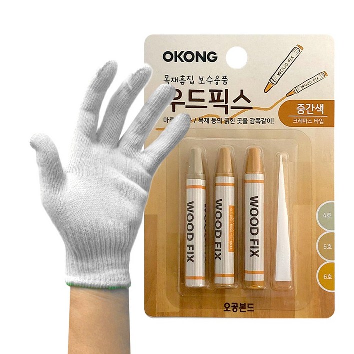 오공 우드픽스  면장갑 마루바닥 찍힘 보수 강마루 강화마루 장판 원목 걸레받이 가구 보수제
