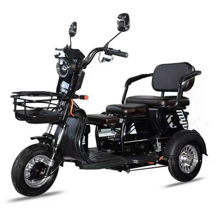 아트테크 2인 3인용 세발 삼륜차 3륜 전동스쿠터 언덕등판가능한 오토바이 전동전기자전거 카트 등하원 전동휠체어대용 삼발이 쇼핑 장애인 노인 시니어 어르신 부모님효도선물 시골농촌농업, 1개, 블랙 600W48V20A