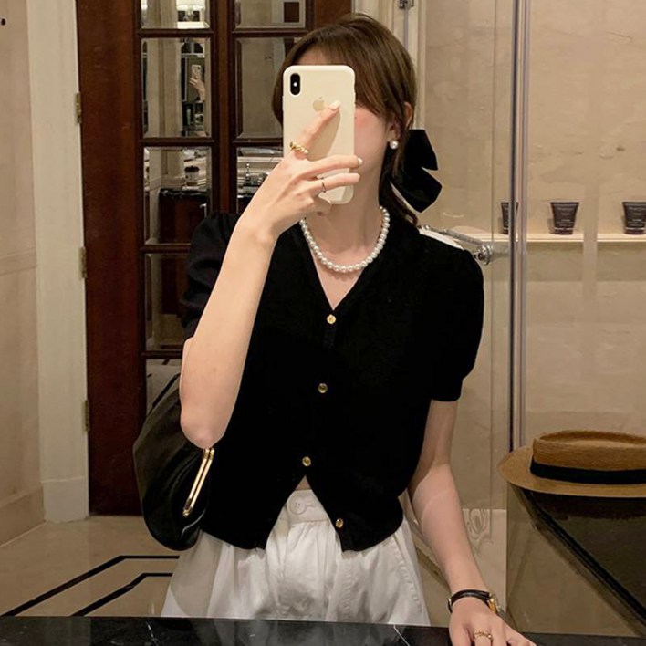 레티고 브이넥 반팔 크롭 숏 가디건