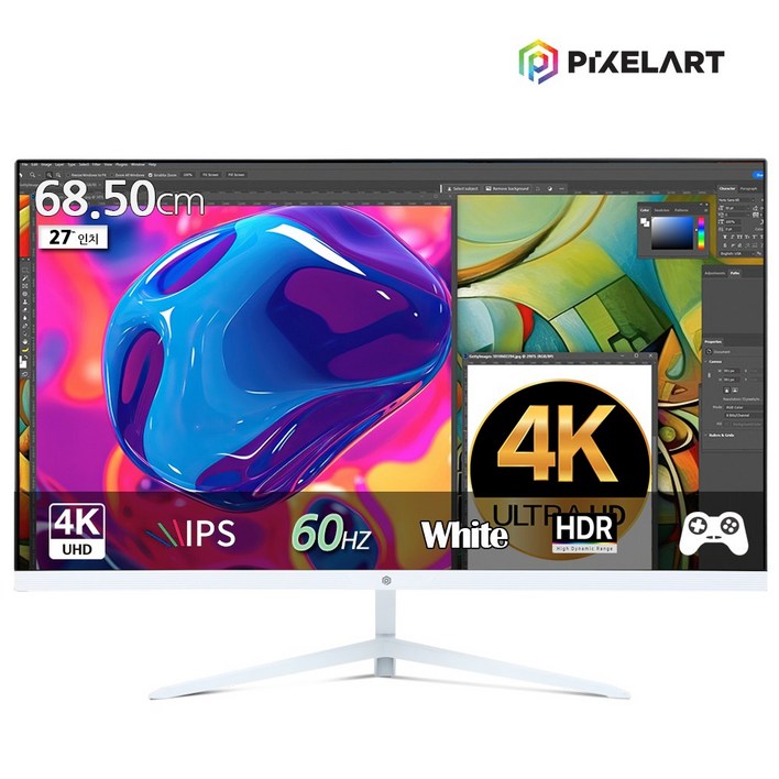 댓글이벤트픽셀아트 PIXELART PAU2711W 화이트 일반 UHD 60Hz IPS 4K 모니터 일반