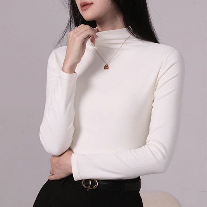 cammello 여성 컴피 반목폴라 기모 긴팔 티셔츠 하프넥 긴팔티