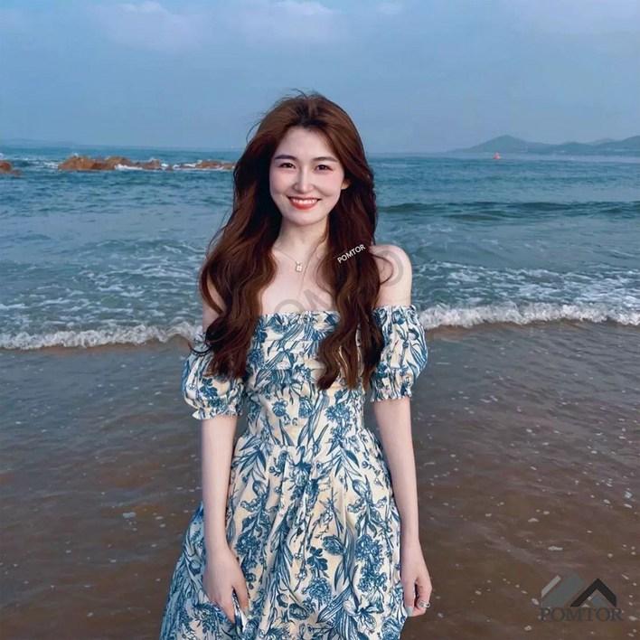 POMTOR  비치 바캉스 롱 원피스 오프숄더 여름 원피스