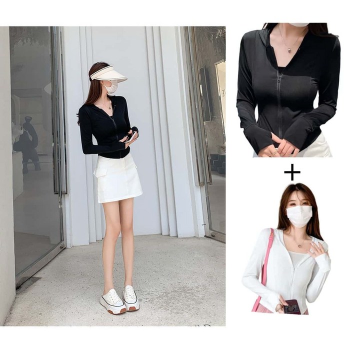 YioYcc 집업 래쉬가드 슬림핏 하이넥 긴팔 여행 바캉스 여자 여름 비치웨어